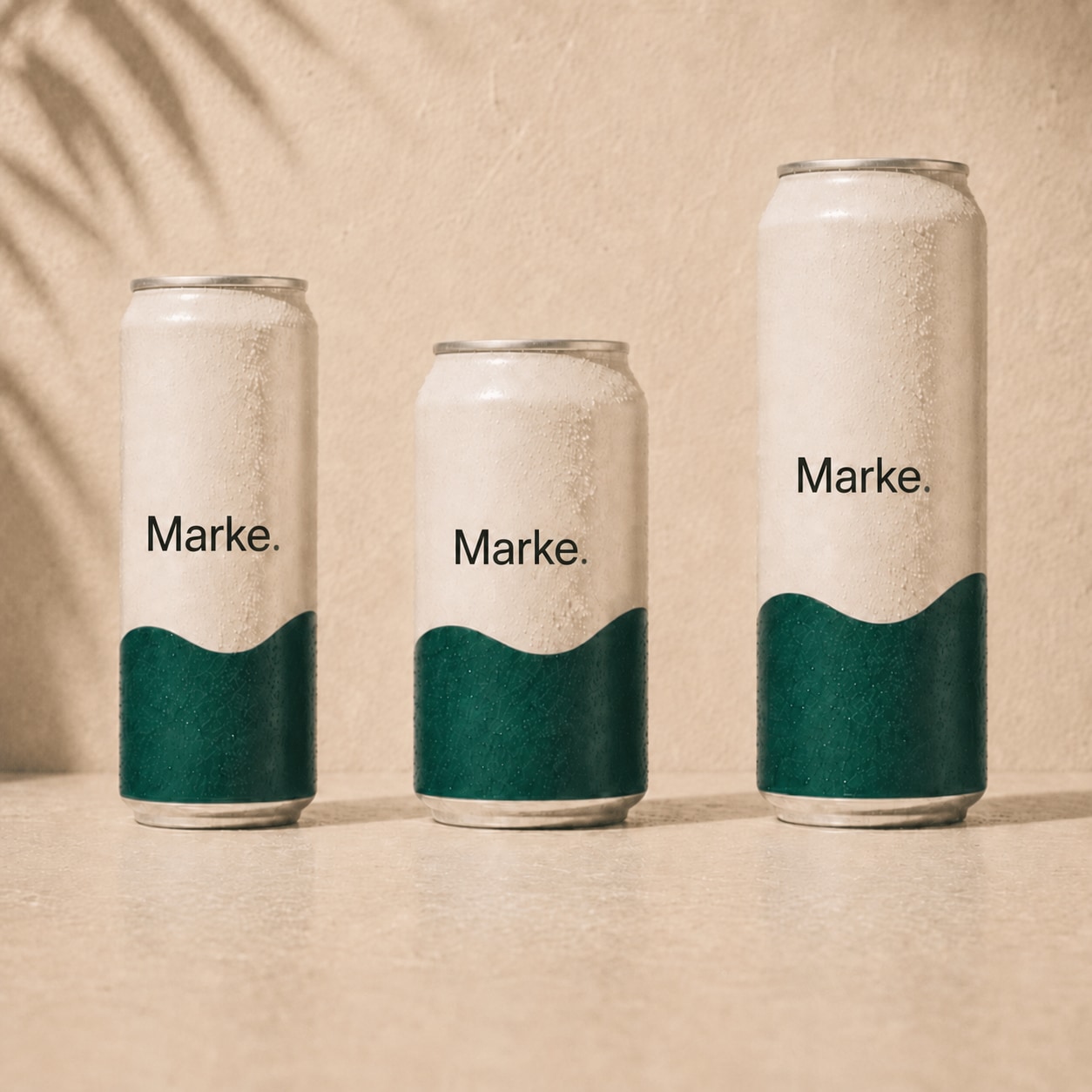 Three aluminum can sizes with Marke branding