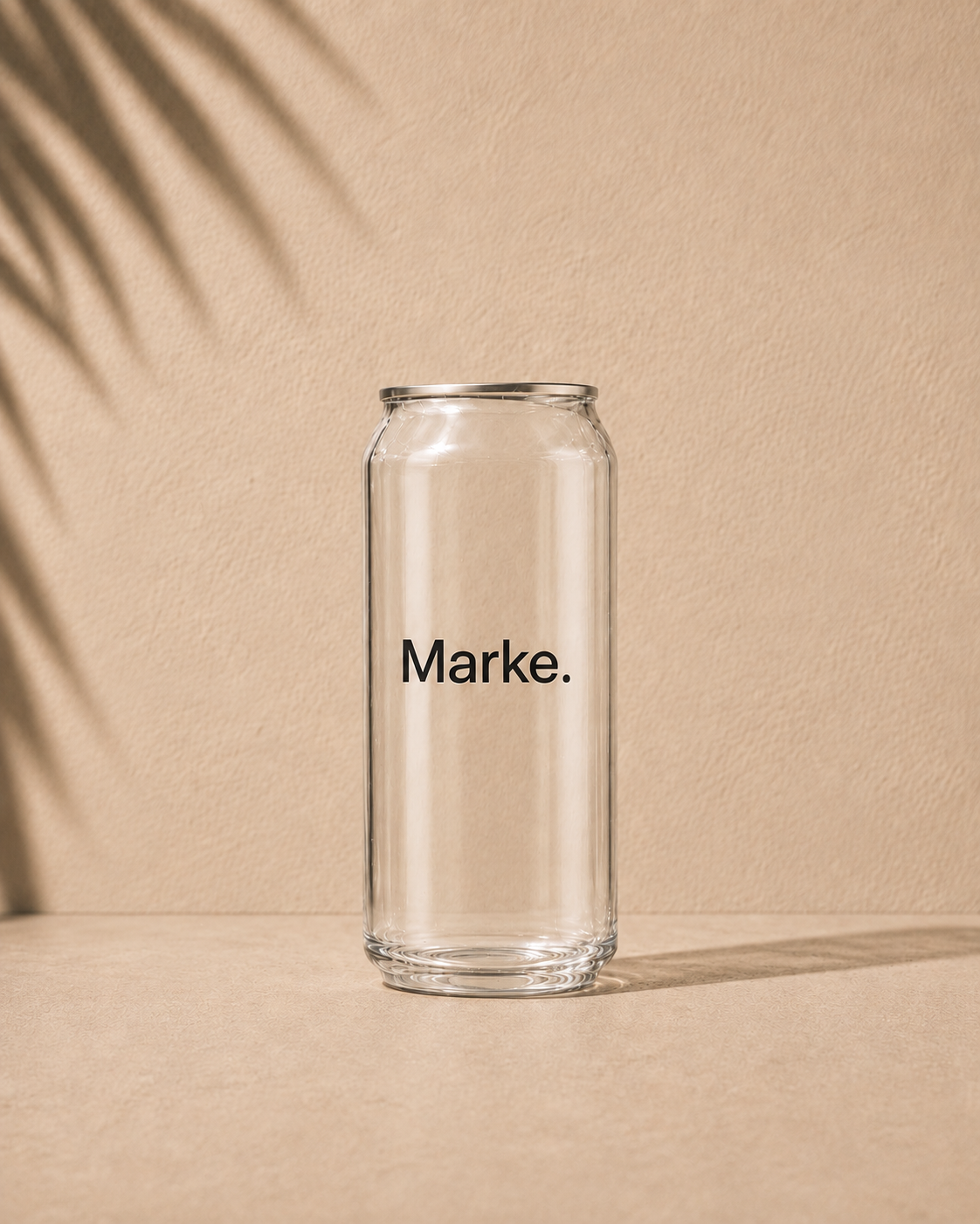 A 12 oz sleek transparent can with Marke branding